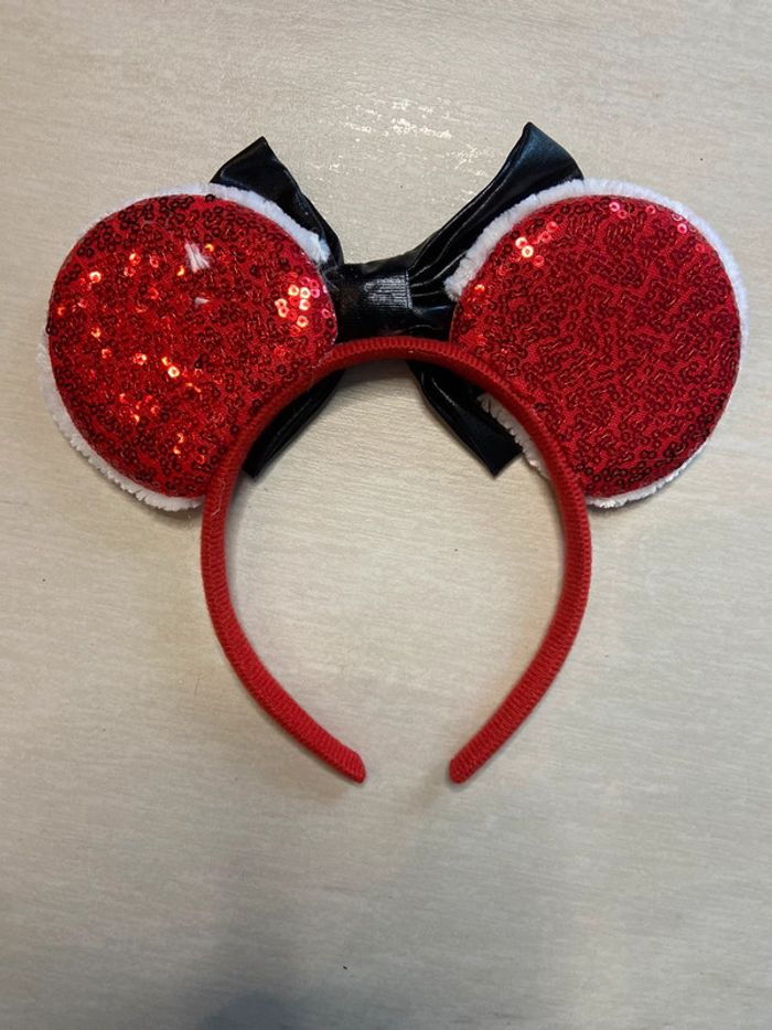 Serre tête oreille de Minnie mère noël à sequin, paillettes - photo numéro 3
