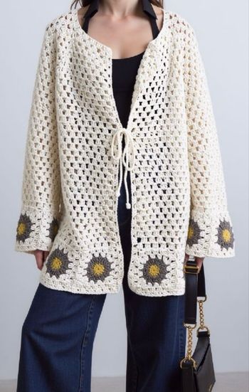 cardigan coton motifs tournesol fait main