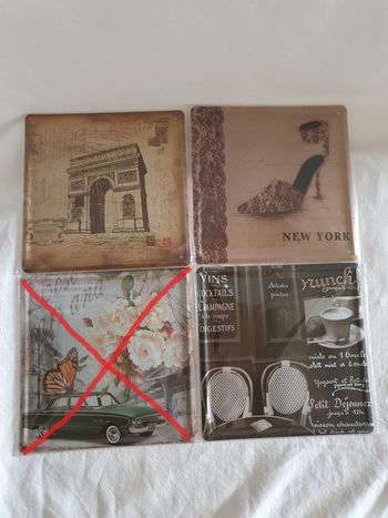 Lot de 3 Tableaux Décoration cadre plaque métal 20 x 20 cm Neuf sous blister