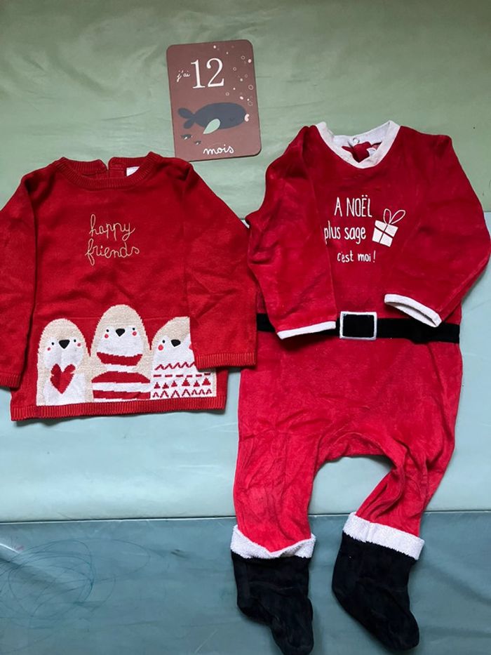 Lot Noël pull et pyjama/grenouillère 12mois