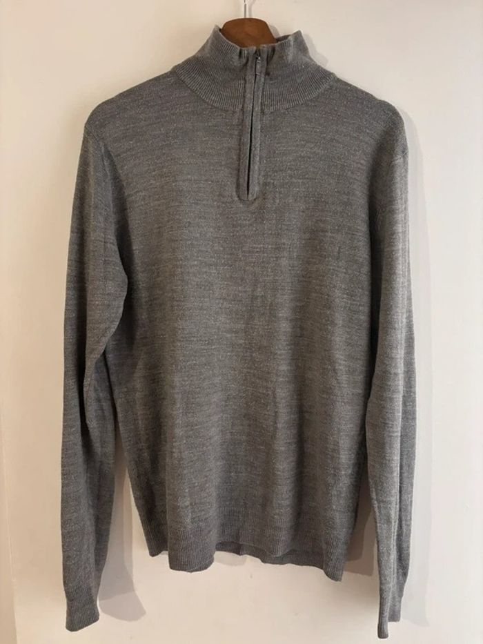 Pull zip col roulé gris - photo numéro 2