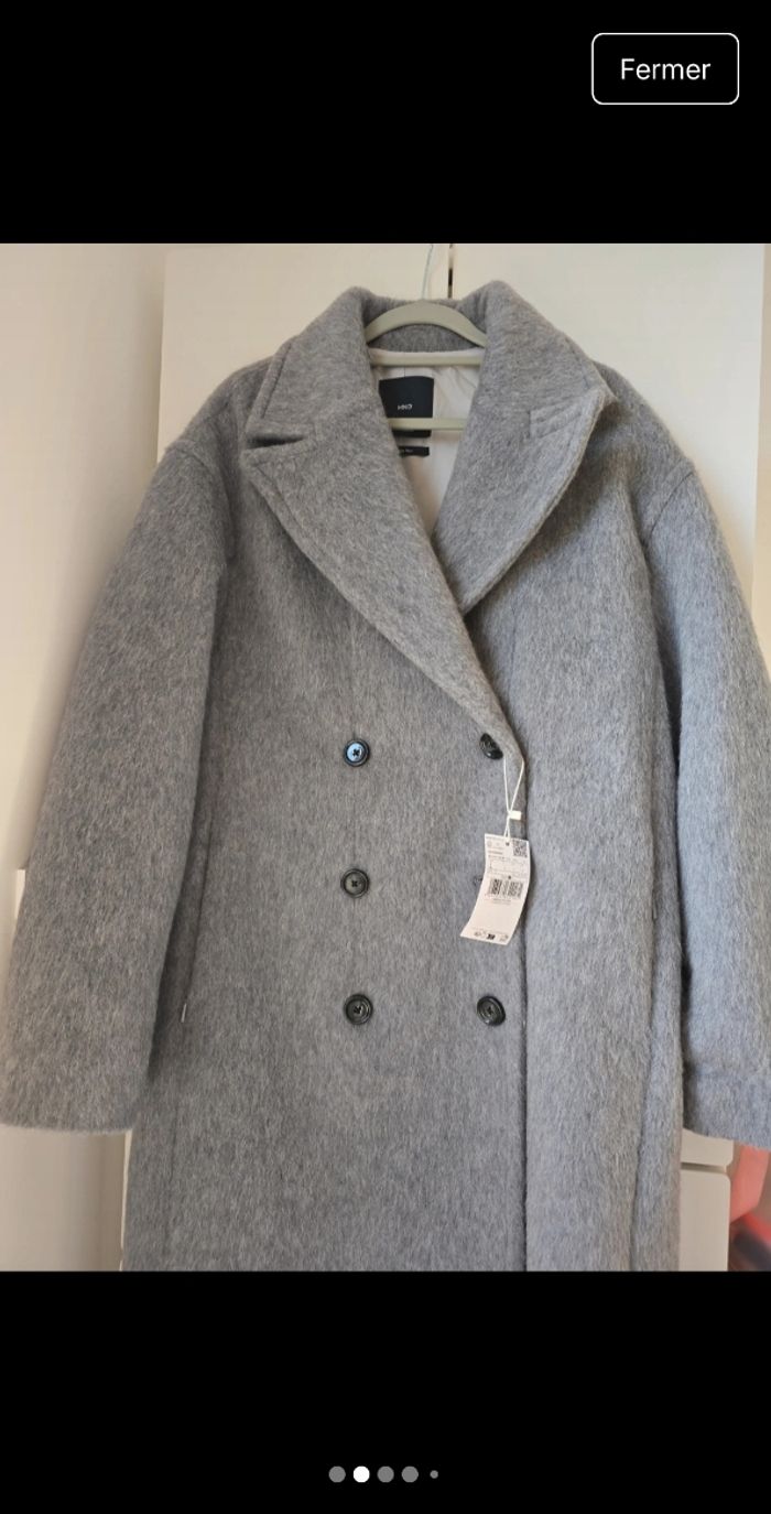 Long manteau gris en laine Mango - photo numéro 2