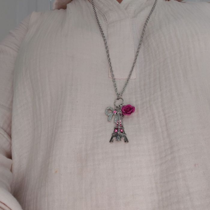 Sautoir maille métal argenté breloques Paris - photo numéro 4