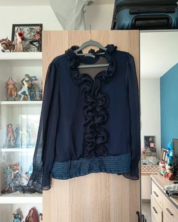 Blouse bleu marine à volant neuve Vanilla - Taille M 38