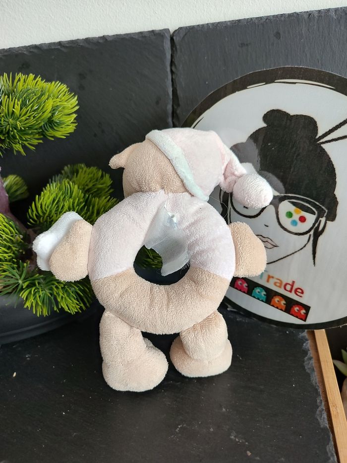 Doudou hochet ours beige rose étoile bout'chou monoprix bonnet nuit grelot 2986 - photo numéro 2