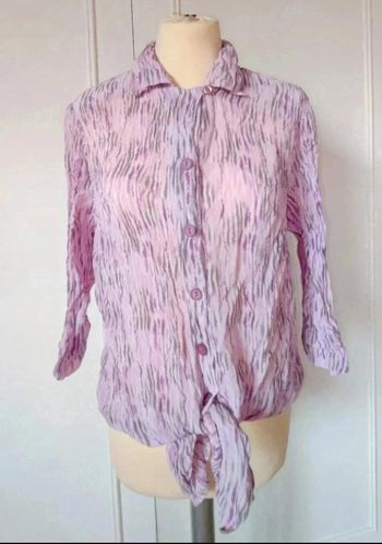💗Chemise femme vintage 60s voile épaulette femme  rose lila mauve imprimé été t l 40 xl 42
