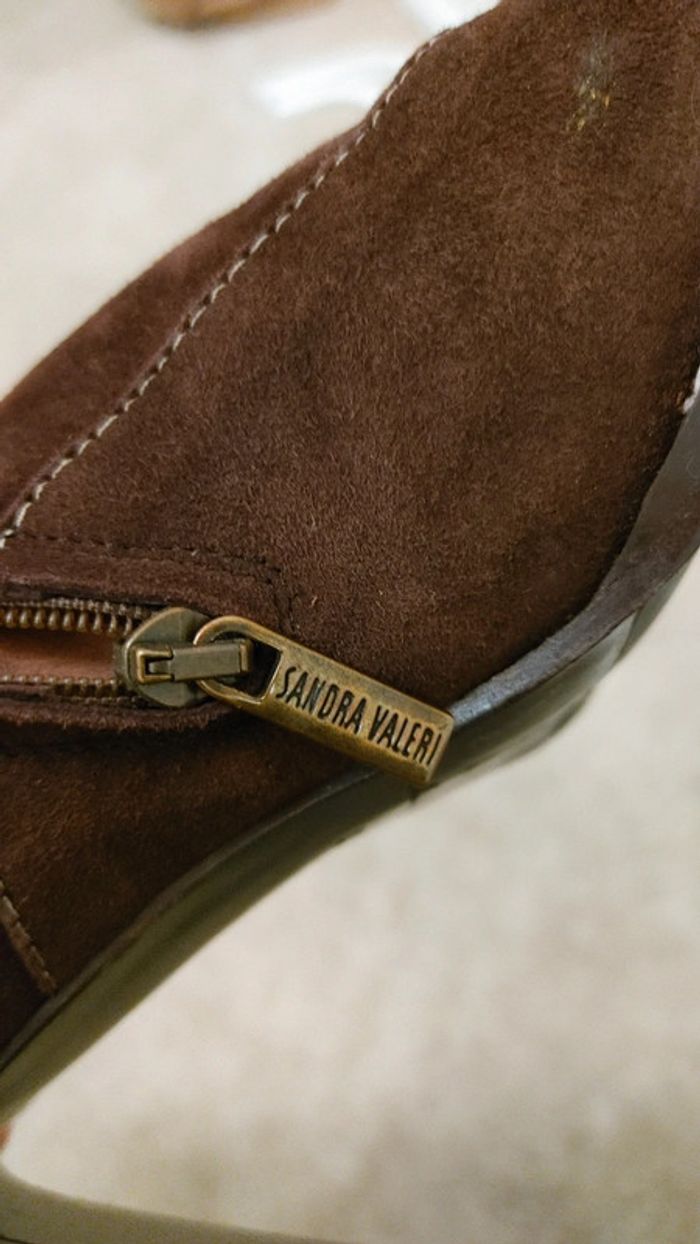 Bottes haute d'hiver intégralement fourré en laine daim marron talon carré bloc - photo numéro 12