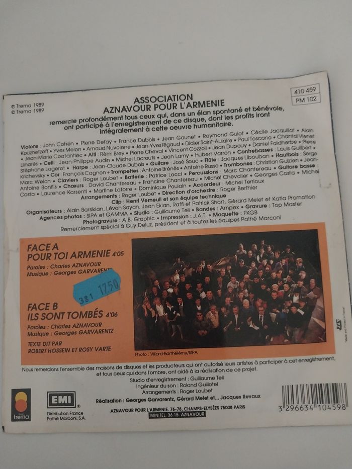 45T Aznavour – Pour toi Arménie (1989) - photo numéro 5
