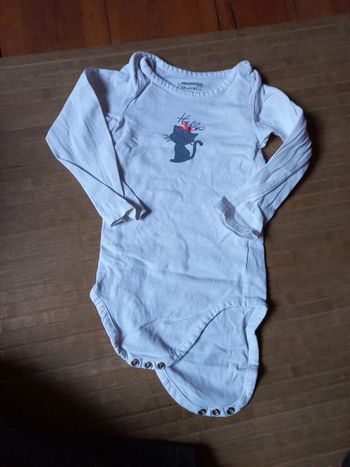 Joli body coton blanc motif chat 18 mois