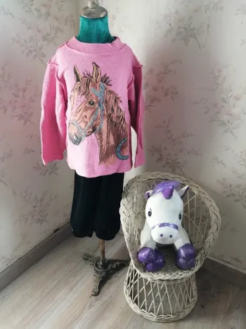 Pull épais rose effet couture apparente avec imprimé tête de cheval / entre nous les filles / (8ans)