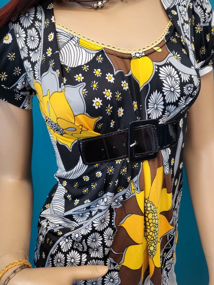 Jus d'orange haut style rétro noir jaune * taille S * - photo numéro 4