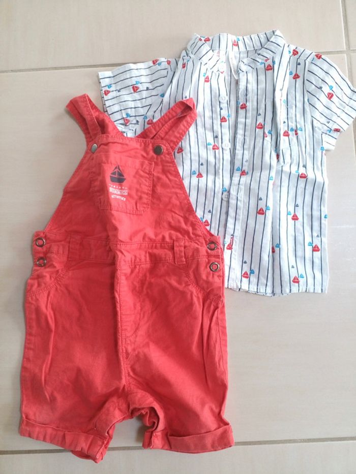 Ensemble salopette short chemisette