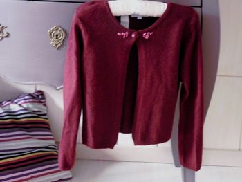 Gilet cachemire laine fille 4 ans Jacadi bordeaux hiver TBE