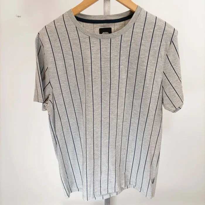 Tshirt rayé gris et bleu Burton Menswear London coton taille M été A342