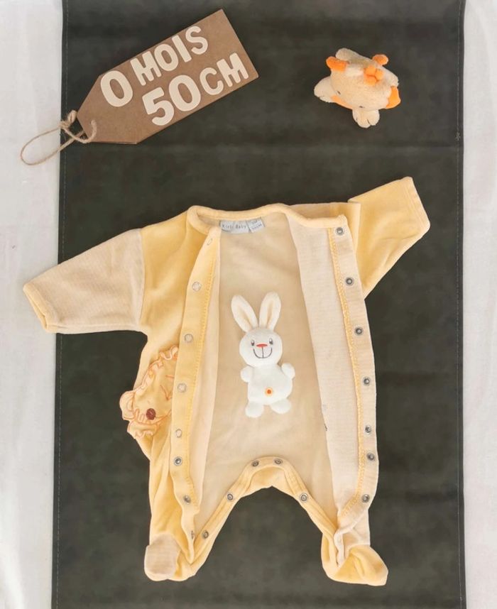 Pyjama 👣 velours ouverture devant, kiabi 0mois /50cm grenouillère - photo numéro 3