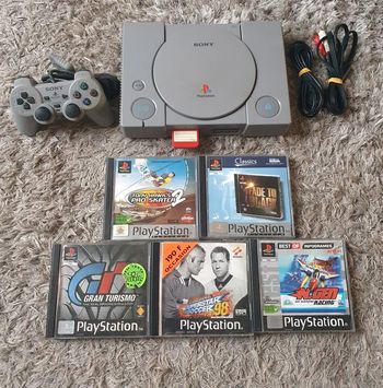 Lot Console PlayStation 1 PS1 + 1 Manette Officielle + 1 Carte Mémoire & 5 Jeux