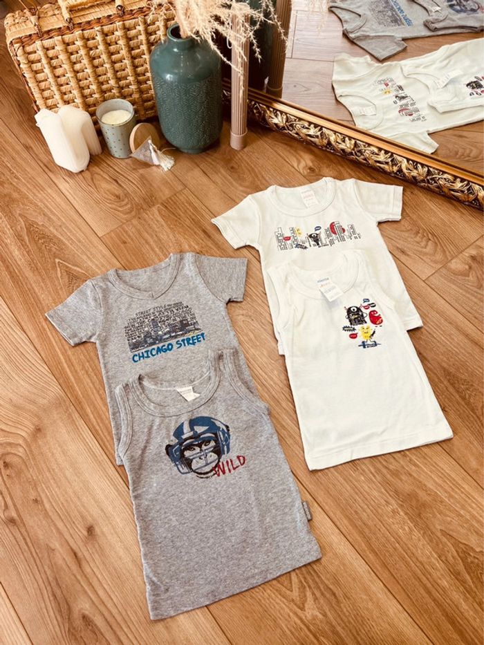 Taille 2 ans lot de 4 maillots de corps été garçon Absorba blanc gris 💙