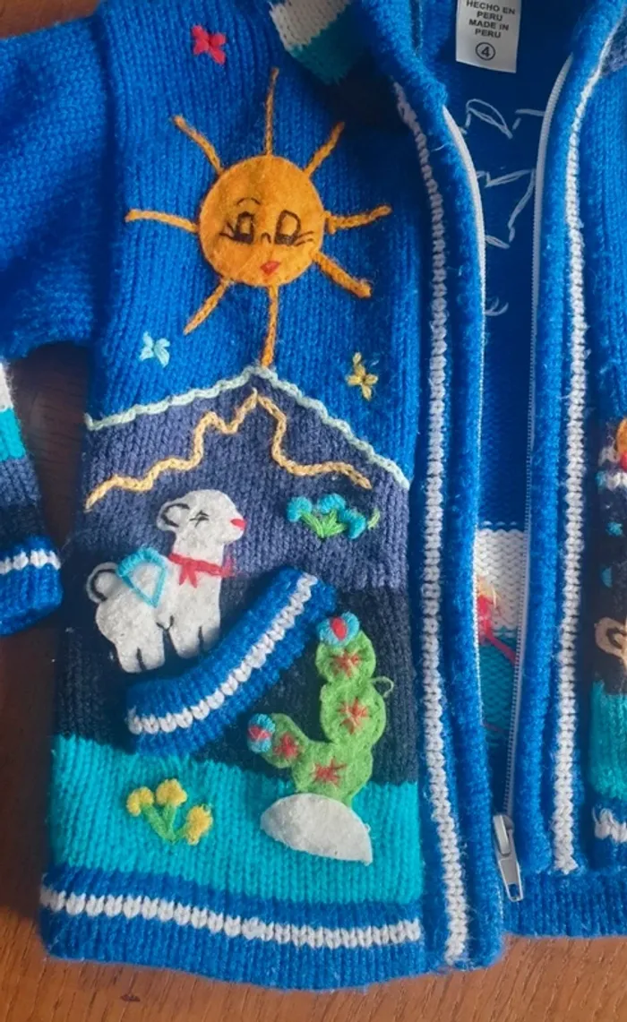Gilet péruvien bleu à capuche - photo numéro 2