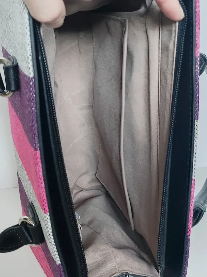 Sac à main rayé rose violet argent bandoulière amovible / David Jones - 30×23×10cm - photo numéro 11