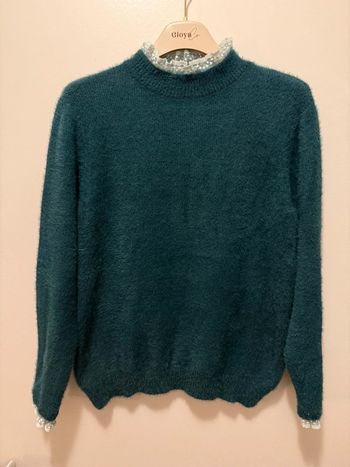 Pull vert avec col en dentelle blanc Kilky