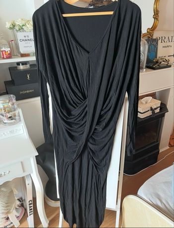 Longue blouse/robe/tunique cache coeur drapé TBE noire T.M 🖤