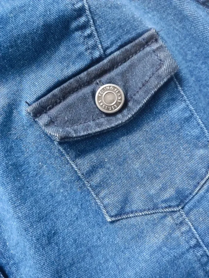 Robe mi-longue en jeans sans manches avec poches et empiècements bleu marine taille 38 Felino - photo numéro 5