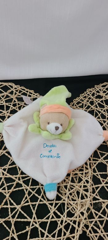Mini Doudou Ours Plat Acidulé Orange Vert DOUDOU & COMPAGNIE