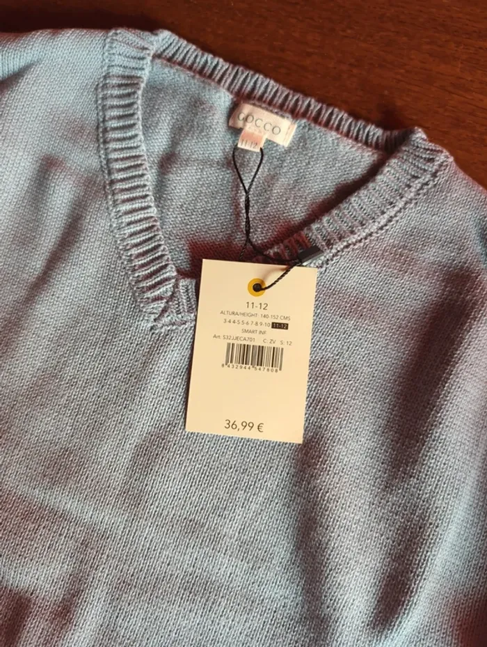 Pull turquoise clair neuf Gocco 11-12 ans - photo numéro 2