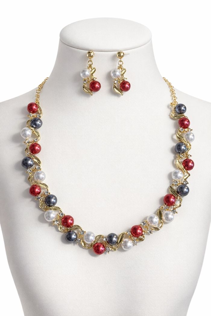 Magnifique Parure Chic - Collier de Perles et Strass + Boucles Assorties - photo numéro 1