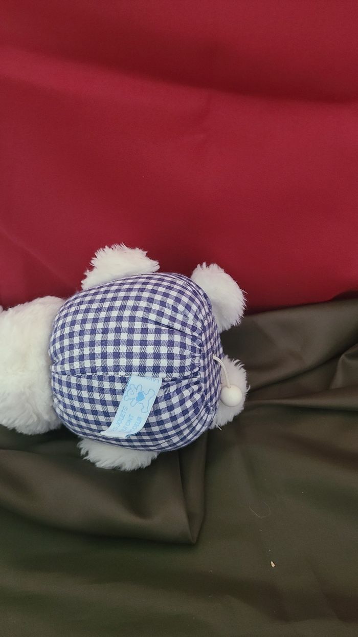 doudou vintage musical lapin boule vichy bleu creation blanchet - photo numéro 2