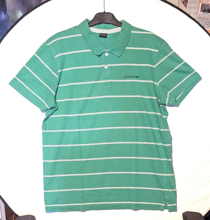 Polo Clockhouse Vert Double Rayures Horizontales Blanches Vêtement Tendance Mode Hommes