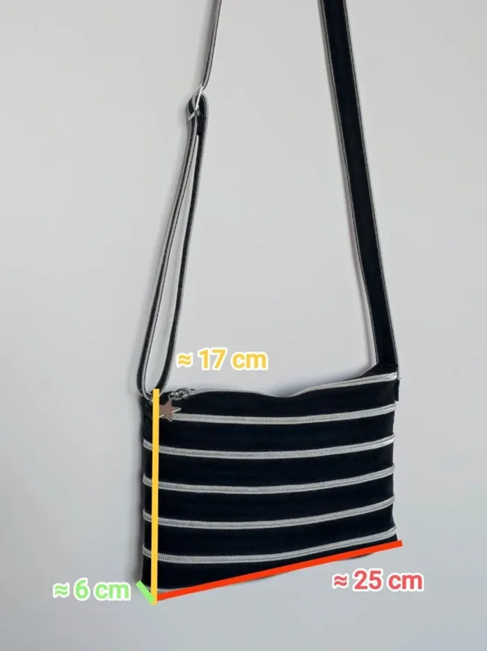 Sac à main bandoulière zip noir argent y2k / Creazip - 25×17×6cm - photo numéro 8