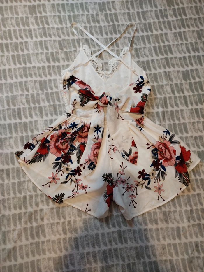 Combinaison short combi-short blanc fleurs multicolores dentelle bretelles réglables taille S 36 - photo numéro 3