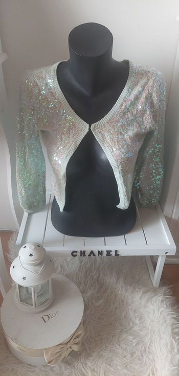 Gilet/cardigan paillettes sequins brillants vert menthe T.S H&M TBE 🪩