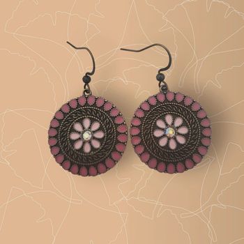 Boucles d'oreilles pendante rose mozaic