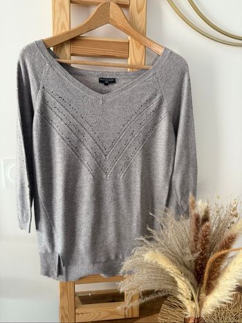 Pull femme col rond gris manches 3/4 Grain de malice taille S
