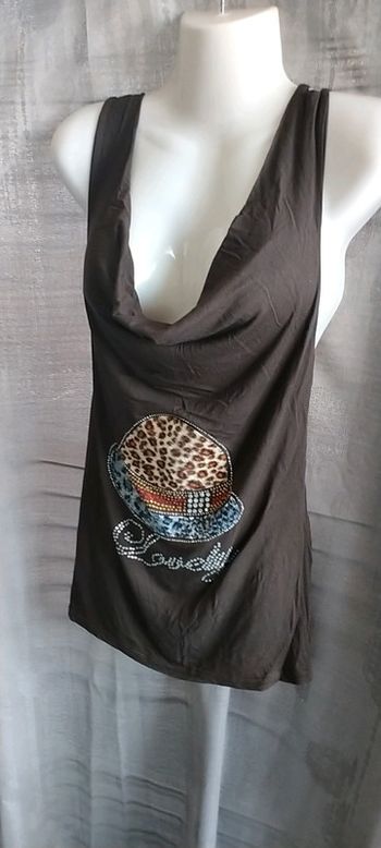 Top décolleté marron T 36/38 neuf