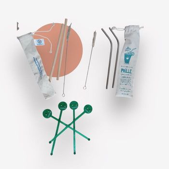 Lot pailles réutilisables + mélangeurs 🌿🥤