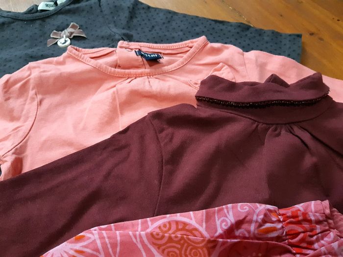 Lot 4 t-shirt rose violet bébé fille 9 mois paillette col roulé chat fleurs neuf - photo numéro 3