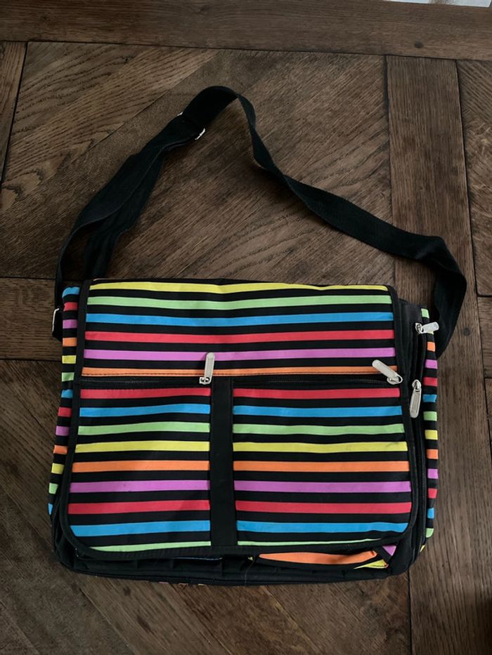 Sac cartable rayures multicolores