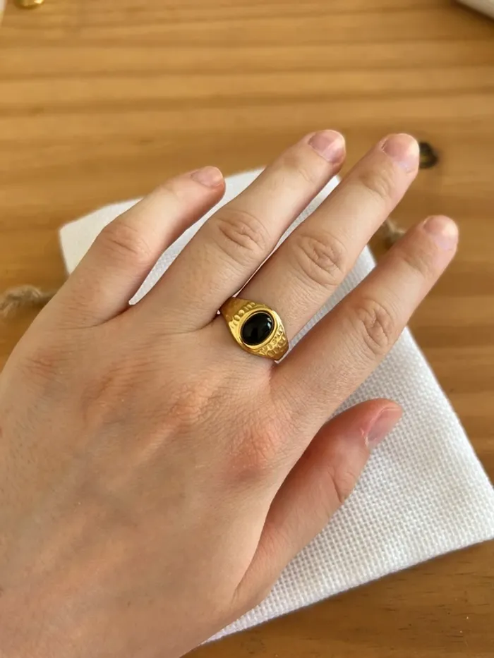 Bague style vintage avec pierre noire - photo numéro 4