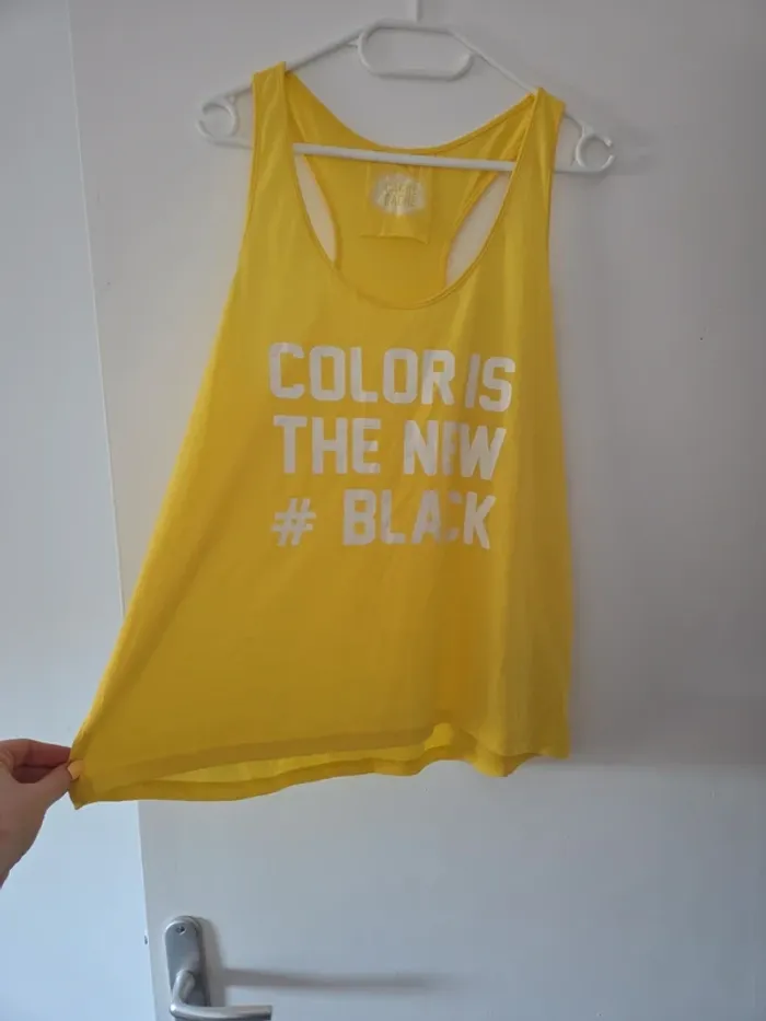 Débardeur femme été jaune motifs TBE taille 4 cache cache