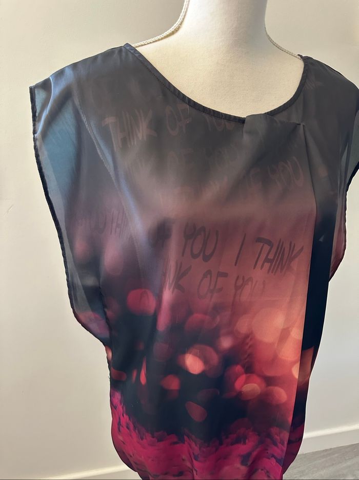 Blouse fluide noire orange et rouge Cache Cache T42 XL - photo numéro 2