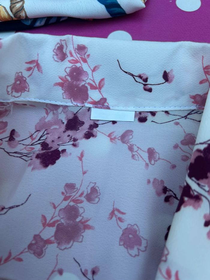Chemisier à fleurs blanche vintage cerisiers - taille 42 - photo numéro 6