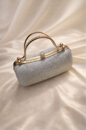 Pochette de soirée Argenté manche doré strass Neuf