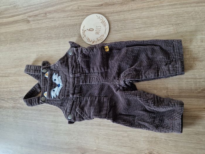 Salopette / Barboteuse Velours Côtelé Marron Broderie Renard Mots d'enfants - 6 mois