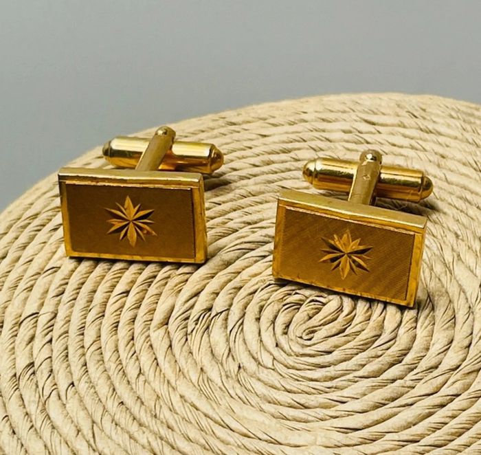 🔥 Paire Boutons de manchette vintage chic  rectangle . Plaqué or poinçon. - photo numéro 11
