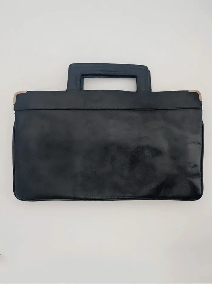 Sac à main cartable cuir noir 80-90 vintage - 36×21×10cm - photo numéro 8
