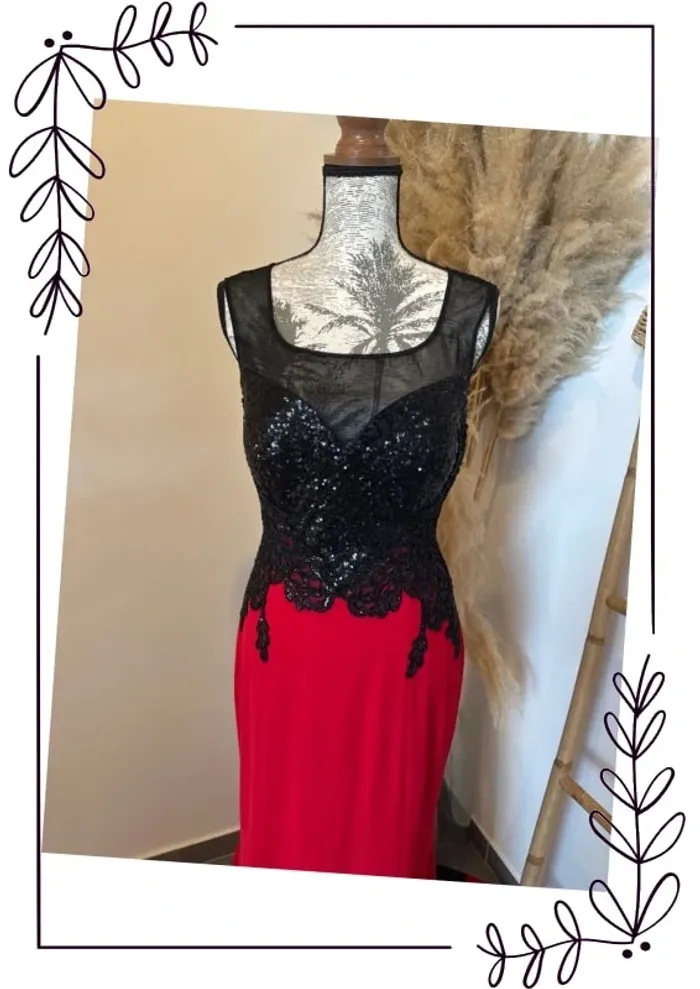 Sublime robe longue cocktail rouge et noir - photo numéro 2