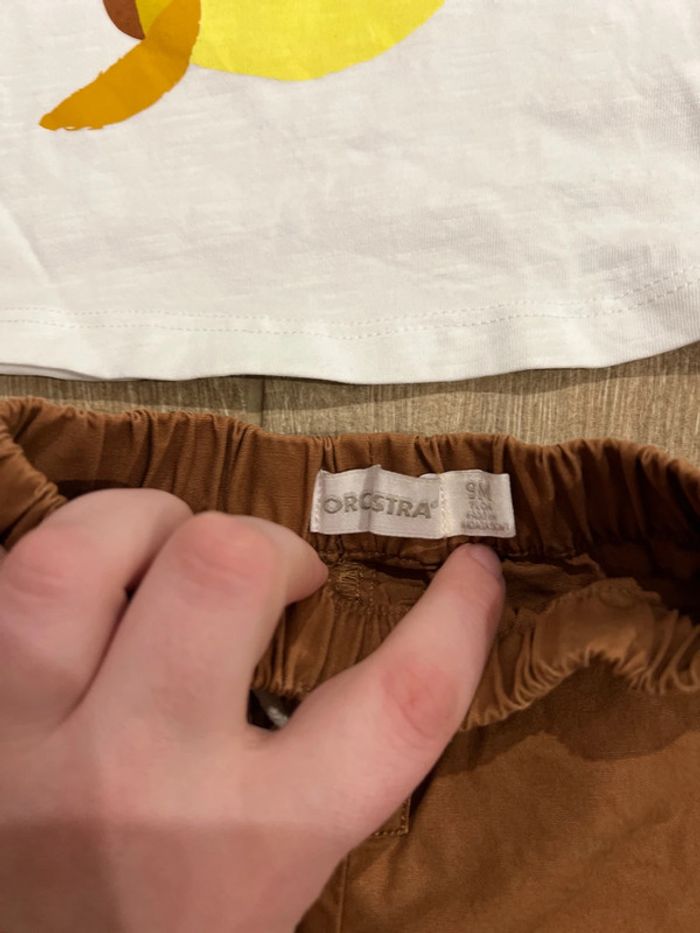 Ensemble short et t-shirt orchestra marron et blanc et singe 9 mois - photo numéro 3